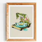 record player koi pond art print