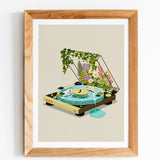 record player koi pond art print
