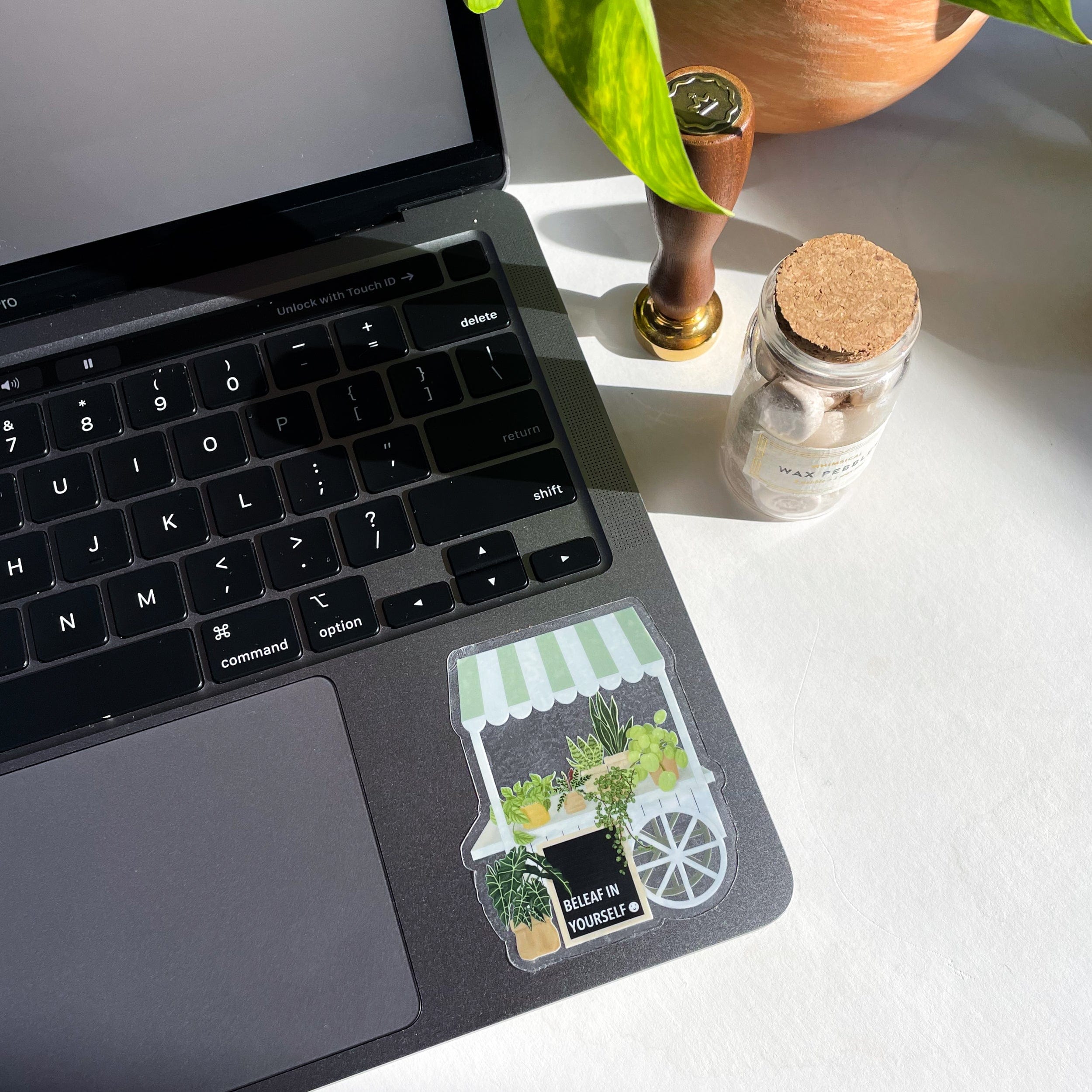 beleaf in youself sticker on laptop