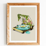 record player koi pond art print 