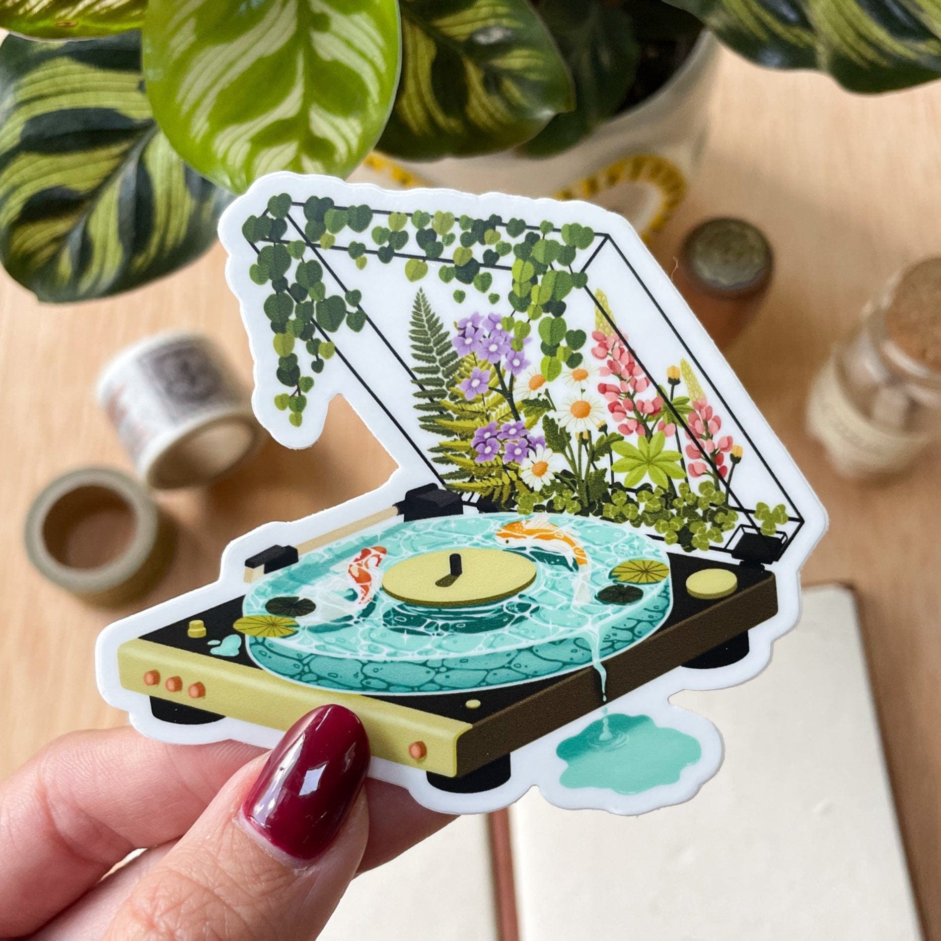 record player koi pond vinyl stickers
