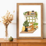 Golden Retrievers and Black Cat Art Print